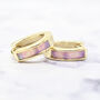 Pink Opal Inlay Huggie Hoop Gold Plated Earrings, thumbnail 1 of 4