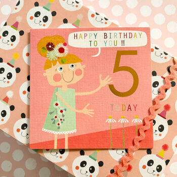 Copper Foiled Flower Girl 5th Birthday Card, 5 of 5