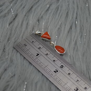 Red Coral Silver Pendant Necklace: Dainty Gemstone, 3 of 6