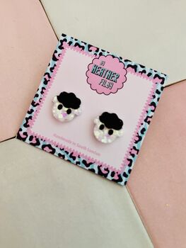 Sheep Glitter Resin Studs / Animal Lover Gift / Farmyard Jewellery / Fun Accessories, 3 of 5