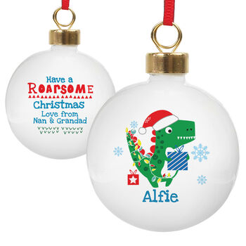 Personalised Dinosaur 'Have A Roarsome Christmas' Bauble, 2 of 3