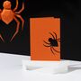 Foiled Black Spider, Orange Halloween Card, thumbnail 1 of 7