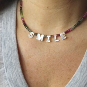 Mother Of Pearl And Tourmaline Word Necklace, 2 of 5