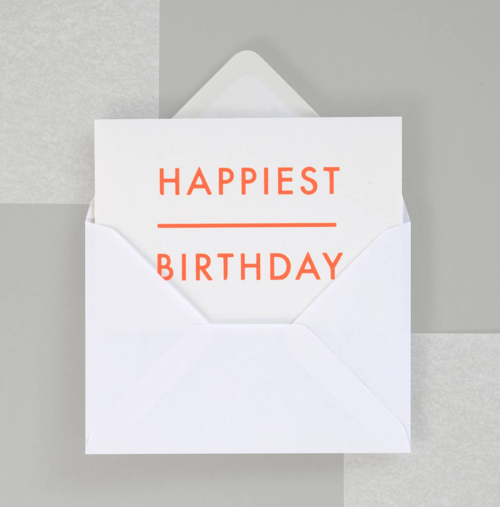 Luxury Handprinted Happy Birthday Card In Neon Orange