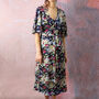 Wrap Dress In Blue And Pink 1940's Floral Print Crepe, thumbnail 1 of 3