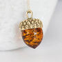 Yellow Gold Plated Baltic Amber Acorn Necklace, thumbnail 2 of 12