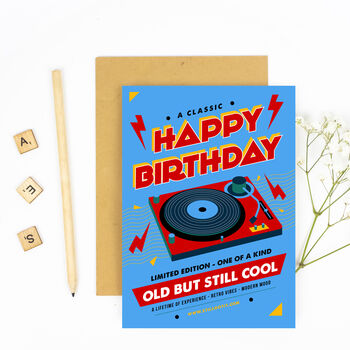 Old But Still Cool Retro Happy Birthday Blue Card, 4 of 4