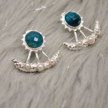 Blue Apatite, Pearl Silver Earrings, 8 of 12