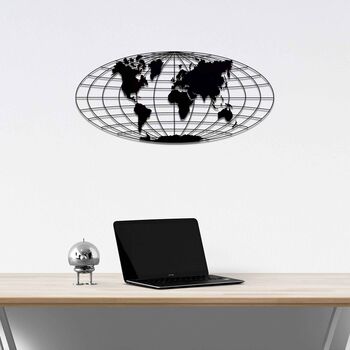 Round Wooden World Map Wall Art Geometric Globe Decor, 7 of 9