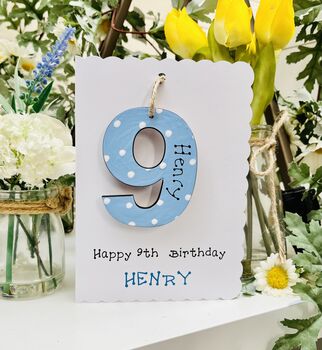 Personalised 9th Birthday Card Wooden Number Gift, 2 of 6