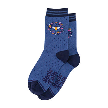 Bee Floral Wreath Bamboo Ankle Socks Women's Blue, 4 of 4