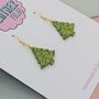 Small Light Green Glitter Christmas Tree Earrings, thumbnail 4 of 4