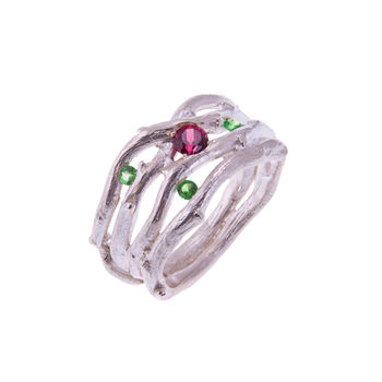 Pink And Green Garnet Sterling Silver Ring, 3 of 4