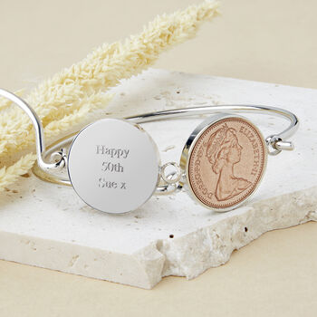 50th Birthday 1976 Penny Bangle Bracelet, 3 of 9