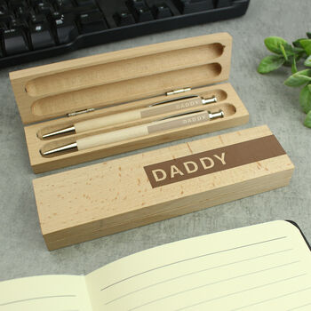 Personalised Wooden Pen And Pencil Set Gift, 3 of 4