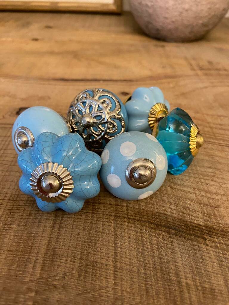 Set Of Assorted Blue Coloured Drawer Knobs By French Grey Interiors