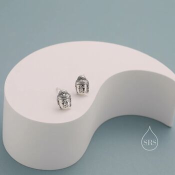 Small Buddha Head Stud Earrings In Sterling Silver, 2 of 10