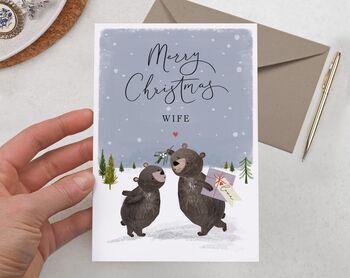 Cute Brown Bear Christmas Card For Wife, 2 of 4