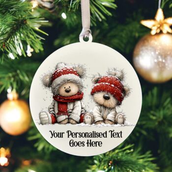 Personalised Christmas Teddy Bear Family Hanging Bauble Decoration, 7 of 10