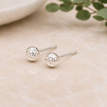 Sterling Silver Hammered Ball Stud Earrings, 4 of 9