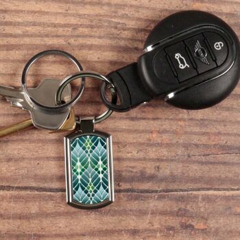 Interwoven Trees Muted Greens Handprinted Keyring, 3 of 9