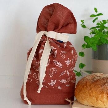 Leaf Bread Bag Hand Printed In Pure Linen, 5 of 5