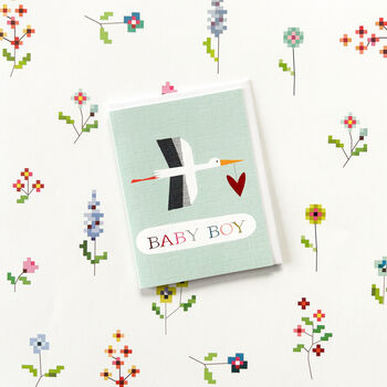 Mini Blue Stork Baby Boy Card, 4 of 4