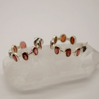 Garnet Sterling Silver Hoop Earrings, 2 of 7