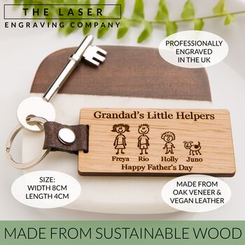 Family Member Personalised Engraved Wooden Oak Keyring, 3 of 7