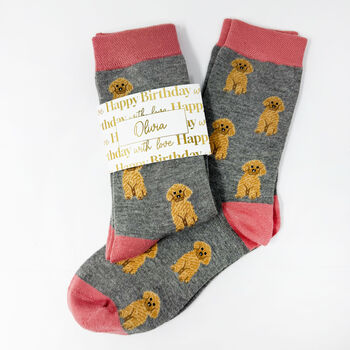 Personalised Birthday Cavapoo Bamboo Socks With Gold Foil Label, 5 of 9