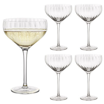 Set Of Four Ribbed Glass Champagne Saucers, 2 of 9