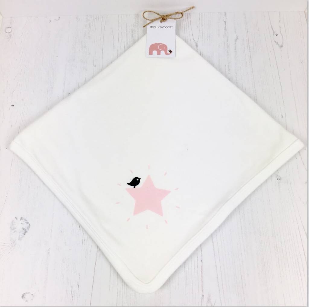 organic baby blanket pink star by molly & monty