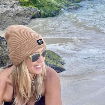 Deep Cuff Tan Beanie With Embroidered Dachshund, 4 of 4
