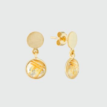 Salina Rutilated Quartz And Gold Plated Disc Earrings, 3 of 4
