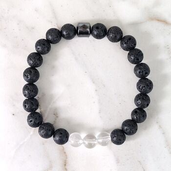 Men's Clear Quartz And Lava Bead April Birthstone Bracelet, 6 of 10