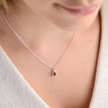 Girl's Sterling Silver Teardrop Birthstone Charm Necklace, 3 of 7