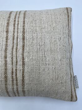 Oblong, Natural, Hemp, Neutral, Woven, Grain Sack, Striped Cushion With Cotton Reverse Brown Multi Stripe Duo Plus Right Edge, 4 of 5
