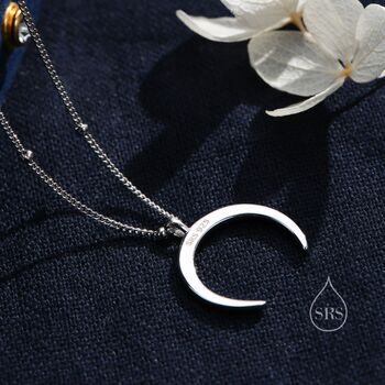 Crescent Moon Pendant Necklace With A Satellite Chain, 7 of 12