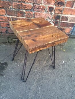 Industrial Reclaimed Hairpin Bedside Side Table 246, 3 of 5