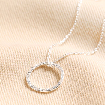 Hammered Circle Pendant Necklace In Silver, 2 of 4