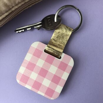 Personalised Pink Gingham Printed Mirror Keyring, 3 of 6