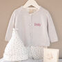 Baby Girl Cardigan, Babygrow And Hat Gift Set, thumbnail 1 of 9