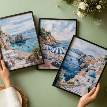 Set Of Three Santorini, Greece Watercolour Art Prints, 6 of 9
