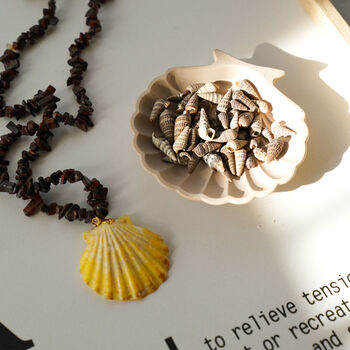 Brown Stone Chip Necklace With Natural Scallop Shell Pendant, 3 of 4
