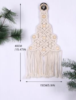 Handmade Christmas Tree Festive Decoration White Cotton And Wood, 4 of 5