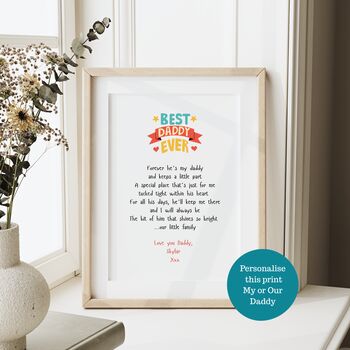 Personalised Best Daddy Ever Father’s Day Poem Print, 3 of 7