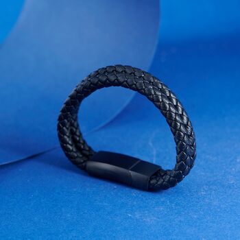 All Black Engraved Leather Bracelet, Custom Jewellery, 3 of 9