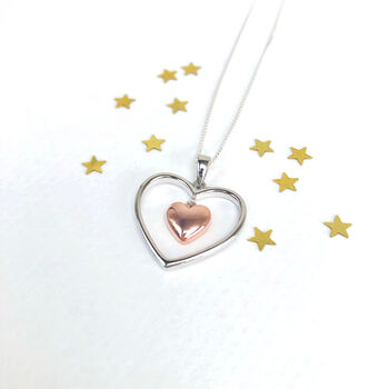 Sterling Silver Heart With Rose Gold Plated Necklace, 7 of 8