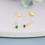 Sterling Silver Extra Tiny 2mm Emerald Green Cz Stud Earrings, thumbnail 5 of 12