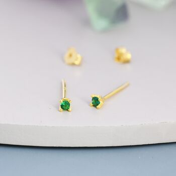 Sterling Silver Extra Tiny 2mm Emerald Green Cz Stud Earrings, 5 of 12